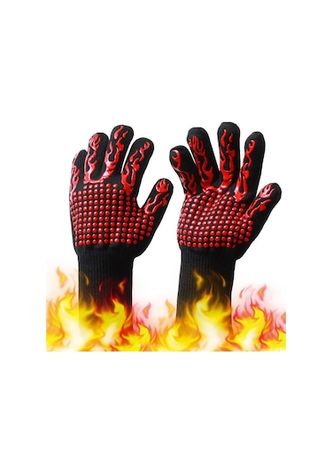 Geeksen Yüksek Sıcaklığa Dayanıklı 500-800 C İki Yönlü Kaymazsız Silikonlı Barbekü Eldiveni - Fırın, Pişirme, Mangal Koruması Çok Renkli