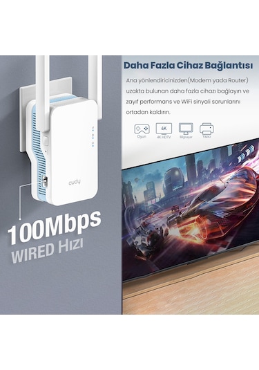 Cudy RE1200 5 GHz 867 Mbps 2.4 GHz 300 Mbps Kablosuz Router