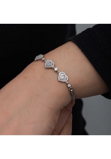 Blackcraft 925 Ayar Gümüş Baget Taşlı Kalp Kadın Bileklik Bc-9d2885 Renkli