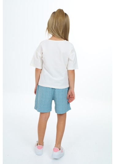 Toontoy Kız Çocuk Baskılı Şortlu Takım Açık Mavi