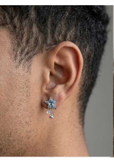 Dükkan Design Taşlı Kuyruklu Yıldız Küpe Gümüş - Açık Mavi