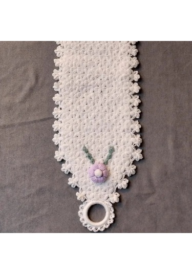 Uretti - Kenan 2196 - 0895 El Örgüsü Eflatun Çiçek Motifli Beyaz 3'lü Lif Seti