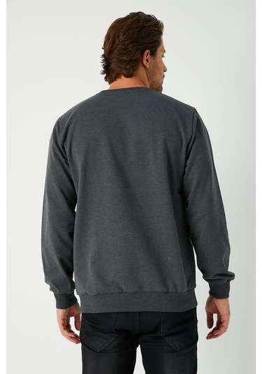 Antrasit Relaxed Fit Bisiklet Yaka Sweatshirt Düz Paça Erkek Eşofman Takımı Antrasit