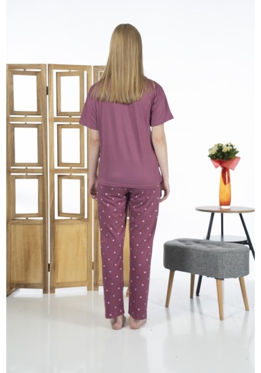 Estiva 24137 Kadın Kısa Kol Puantiyeli Pijama Takım 001