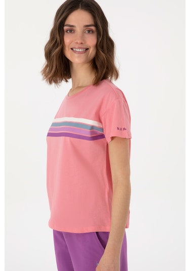 U.S. Polo Assn. Kadın Pembe Bisiklet Yaka Tişört 50308639-VR041