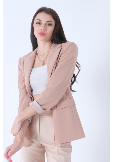 Feminist Bej Vatkalı Astarlı Blazer Ceket 0105110.55 Bej