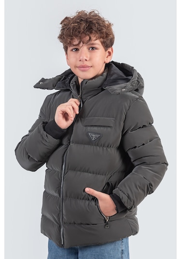Nova Kumaş Kapüşonlu Erkek Çocuk Kışlık Mont Km2509 Füme