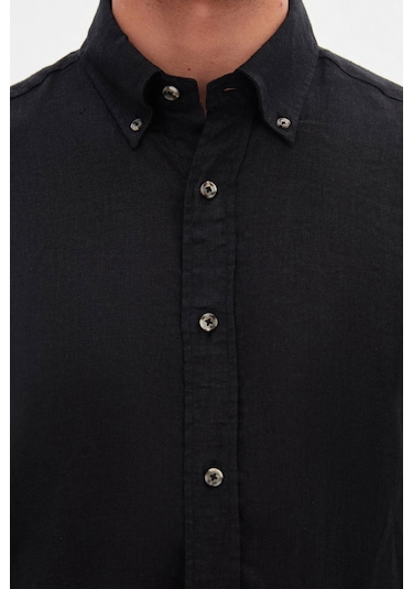 D'S Damat Ds Damat Comfort Siyah Düz %100 Keten Gömlek 4hc02ap01265m Siyah