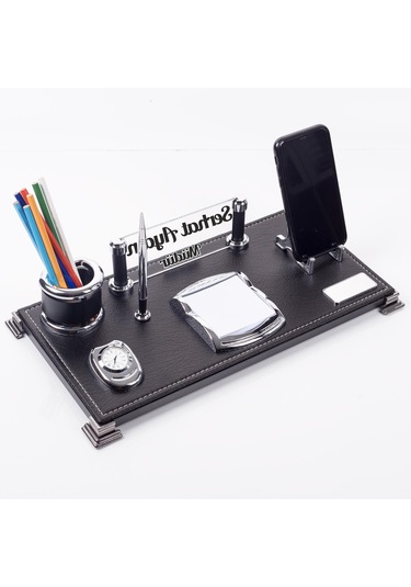 Milano Masa İsimliği Masaüstü Siyah Deri Ofis Seti