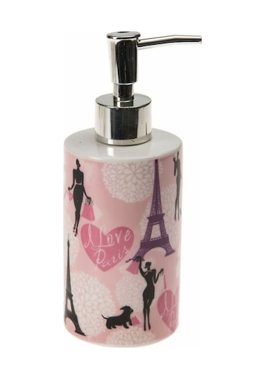 Sıa Seramik Sıvı Sabunluk Kızlı Paris Desenli 7x7x18cm 320ml