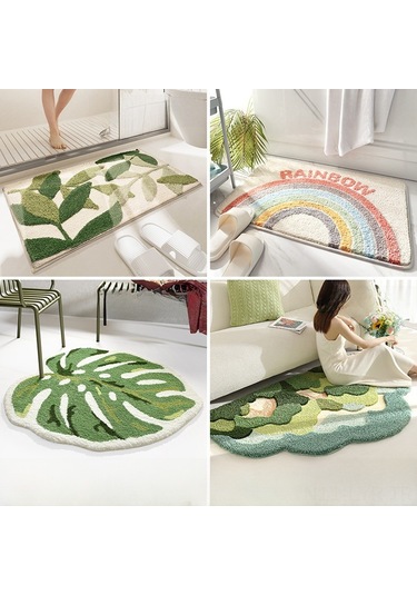 Ranyeek Ev Banyo İçin Sudu Çeken Yumuşak Floklu Paspas - Kare Desenli Modern Ins Stili Tuvalet Altı Halı Güneş Ayısı Diğer