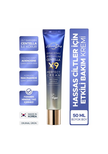 Grace Day Hassas Ciltler İçin Yatışmış Görünüm Sağlayan Centella İçeren Vegan Bakım Kremi x9Centella