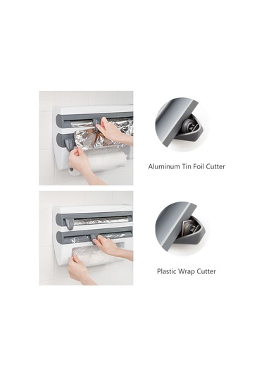 Ximistore9 Pratik Mutfak Saklama Rafı: Kesicili Streç Film Ve Folyo Dispenseri, Havlu Ve Kağıt Tutucu Gümüş