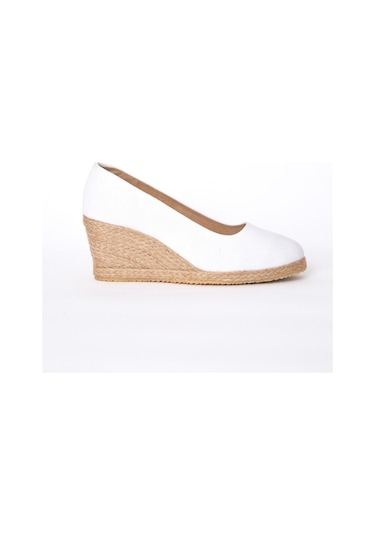 Star Tombis Gerçek Elişi Beyaz Keten Espadril Dolgu Topuk Handmade Beyaz