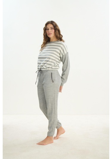 Kadın Uzun Kol Gri Acrylic Pijama Takım C0t1n1o61 001