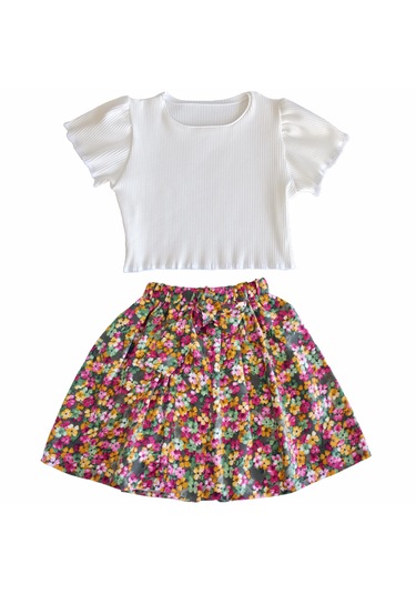 Fitilli Crop Ve Etek Takım Çok Renkli