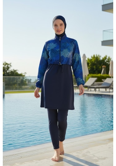Seboteks Tam Kapalı Crop Model 6 Parça Tesettür Mayo 25292 Lacivert