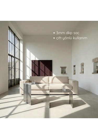 Metal Koltuk Üstü C Sehpa Modern Minimal Yan Sehpa Gri