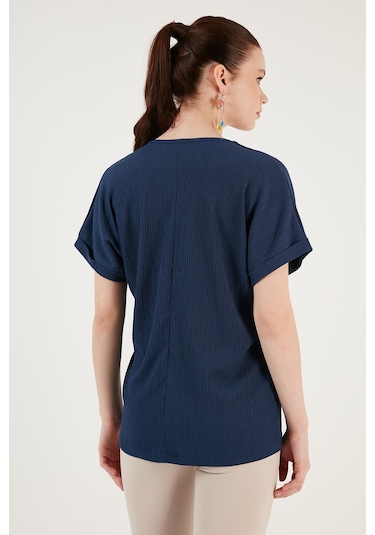 Lela Düğme Detaylı V Yaka Bayan Bluz 5865567 Indigo