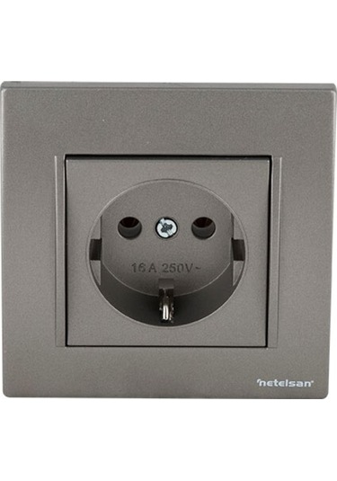 Netelsan Byobu Antrasit Topraklı Priz - Çerçeveli
