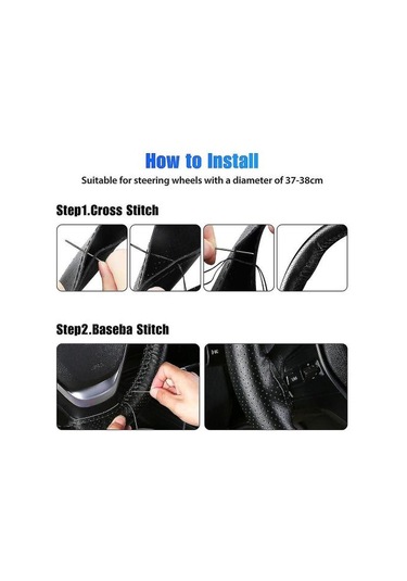 Hakiki Deri Kendin Yap Araba Direksiyon Simidi Kılıfı Kaymaz 15"/38 Cm Siyah Abd
