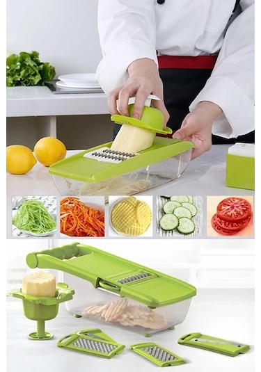 5 Başlıklı Hazneli Kaymaz Rende Jülyen Kesici Patates Havuç Rendesi Renkli