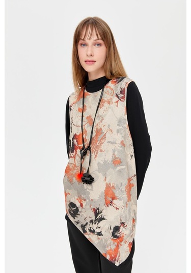 Desenli Kolye Detaylı Pantolonlu Takım Bej-bej Bej