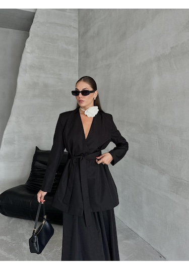 Siyah Elegant Kuşaklı Ceket Siyah