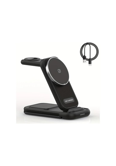 Motion003 Taşınabilir Çok Fonksiyonlu Katlanabilir Usb C Kablosuz Şarj Standı Siyah Telefon Tablet Akıllı Saat