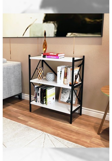 Morpanya Metal Kitaplık 3 Raflı Dekoratif Kitaplık Dosya Kitap Rafı Ofis
