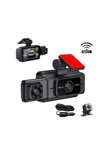 Samdoo G60 Üç Lensli 1080p Gece Görüşlü Wifi Araç Kamerası - Ön, İç, Arka Kayıt Ve İzleme