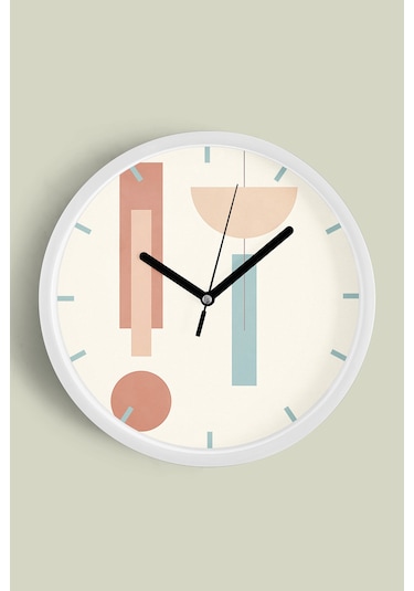 Soyut - Bohem - Geometrik Temalı Modern Duvar Saati - 35cm - Önü Camlı Beyaz Kasa - Sessiz Mekanizma-jh0310 Beyaz
