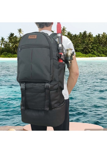 Termal Alt Bölmeli Siyah Kamp Ve Balıkçı Sırt Çantası 70 34 27cm Siyah