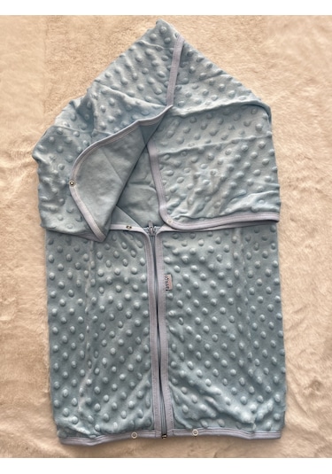 Çift Katlı Fermuarlı Kundak Battaniye Mavi