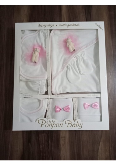 Petite Ponpon Baby 10 Lu Hastane Çıkışı Seti Ayıcık Baskılı Pembe Beyaz - Pembe