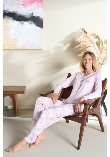 Kadın Penye Uzun Kol Pijama Takımı 3114 Lila LILA