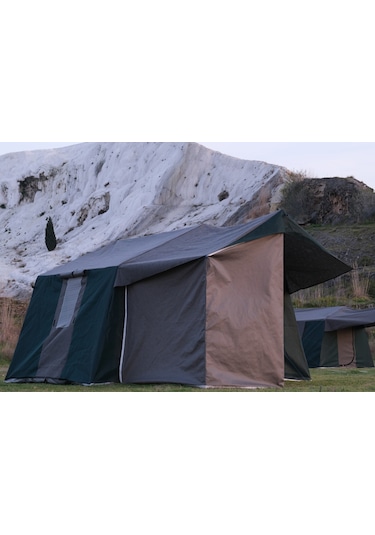 Kapı Sineklikli 2+1 L Mutfaklı Double Kamp Çadırı 4-6 Kişilik - Yeşil