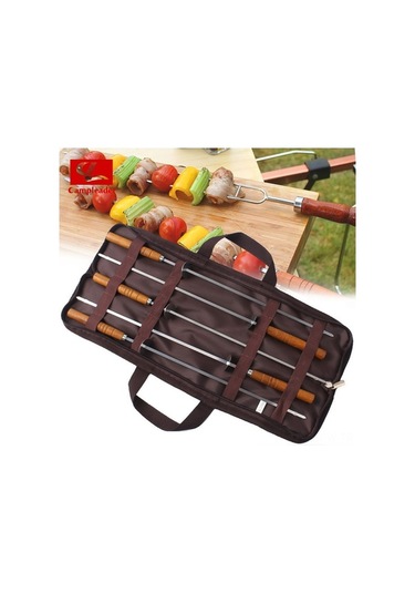 Besthome1 5'li Kamp Fork Seti - Ahşap Saplı Isı Yalıtım - 2cr13 Çelik - Taşınabilir Depo Çantası, Çok Renkli Çok Renkli