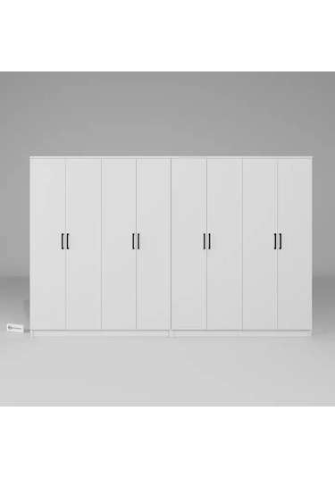 Kardelen Serisi Mat Beyaz 8 Kapaklı 10 Raflı 280 Cm Elbise Dolabı - Gardırop Seti Beyaz