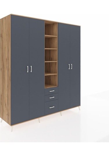 Kronos Dolap 17 Raflı 3 Çekmeceli 4 Kapaklı 220x59x243 Çam-antrasit/antrasit Antrasıt/antrasıt