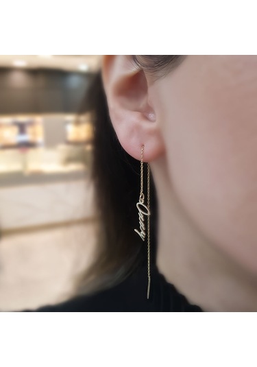 Engingold 14 Ayar Altın Sallantılı Tek İsim Küpe