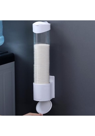 Siyah Kağıt Bardak Dağıtıcı Duvara Montaj Çekme Tipi Toz Geçirmez Kapak Tek Kullanımlık Plastik Su Bardağı Depolama Tutucu