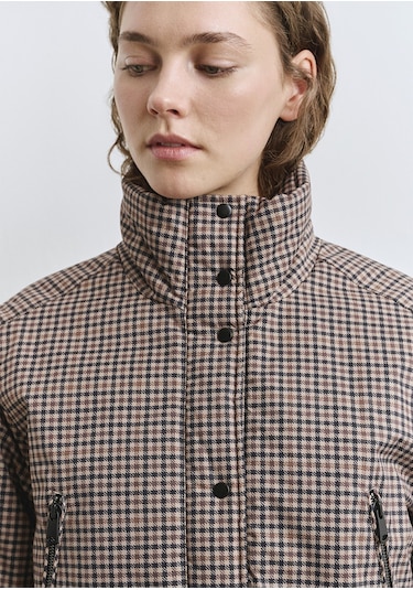 Mavi - Kahverengi Kareli Şişme Mont 1110269-90373 Kahverengi