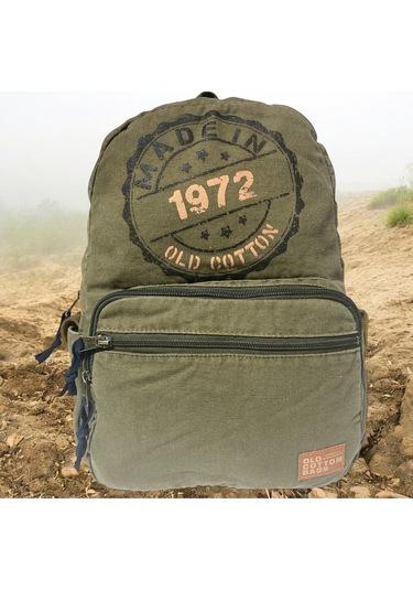 Kaliteli Renkli Vintage Disayn Günlük Sırt Gezi Okul Seyahat Çantası 31 Cm X 41 Cm Açık Haki