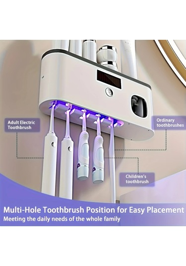 Dashanshop Beyaz Usb Şarjlı Akıllı Diş Fırçası Askısı Duvar Montajlı 5 Yuvalı Otomatik Diş Macunu Dispenser Beyaz