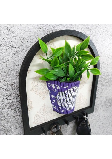 Ahşap Motifli Mor Saksı İçinde Yeşil Yapay Bitki Askılık Duvar Dekoru Diğer
