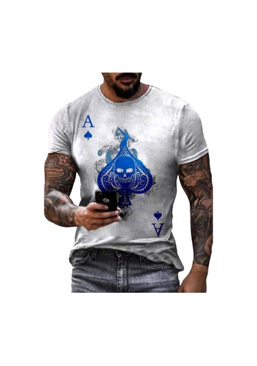 Mavi Yeni Yaz Erkek Moda Tişört Kişilik İskelet Bira Baskılı Erkek Tişört Üst Mavi