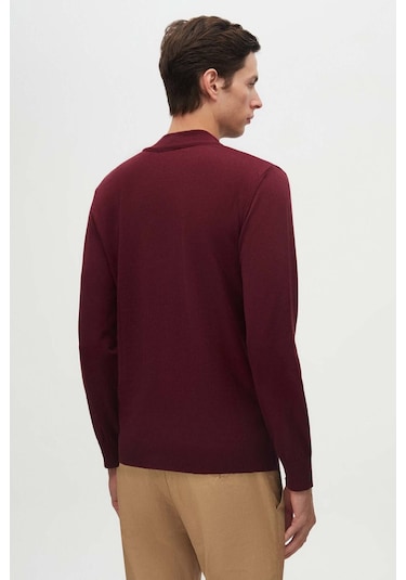 D's Damat Regular Fit Bordo Pamuk Karışımlı Yarım Balıkçı Triko Kazak Bordo