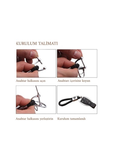 Volkswagen Uyumlu Deri Örgü Anahtarlık Vida Kelepçeli Siyah