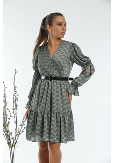 Aymeravm - Desenli Kemerli Elbise - Mck1020Ga Yeşil